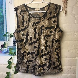 Golden Metallic Patterned Sleeveless Blouse